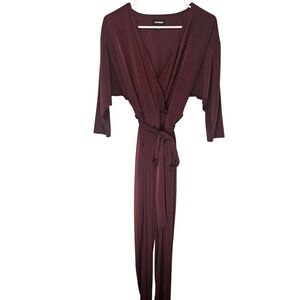 Express Burgundy Wrap V-Neck Tie Waist Dolman Sleeve Jumpsuit Womens Size Small